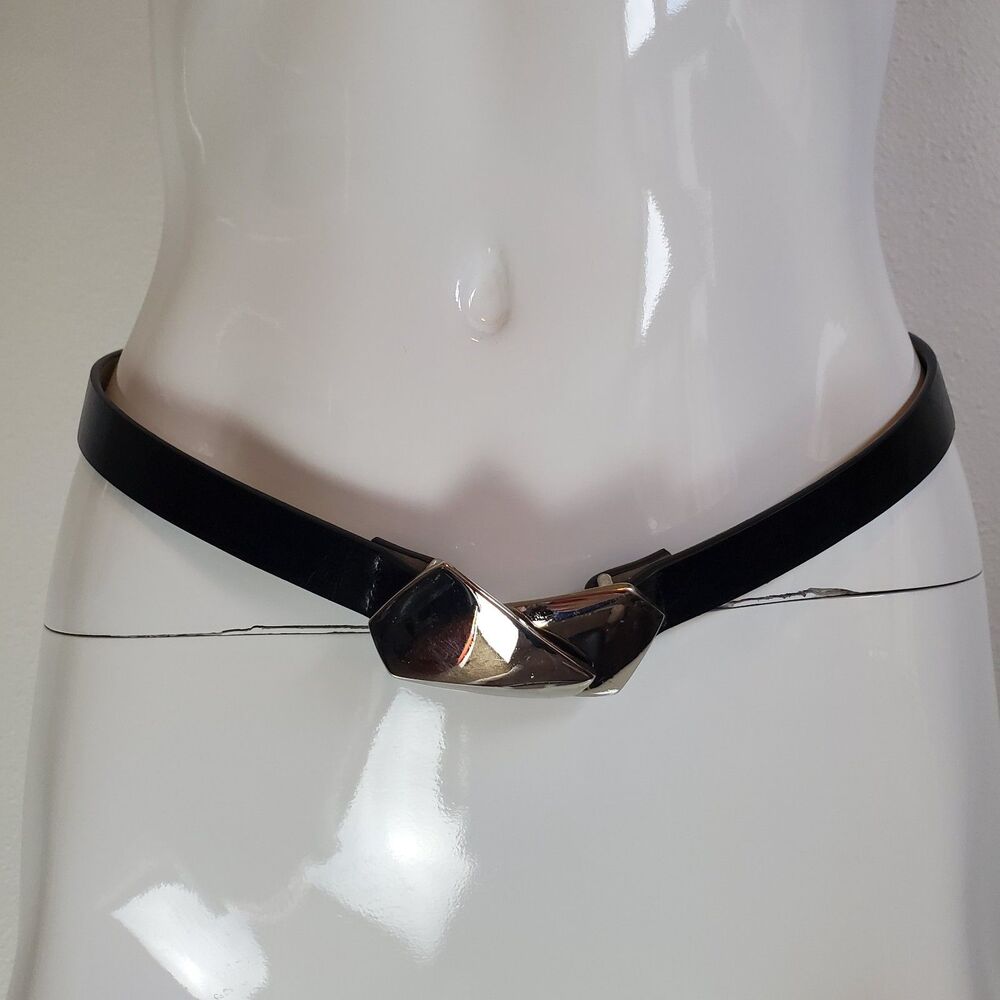 Vintage 80s Silver Buckle Black Belt